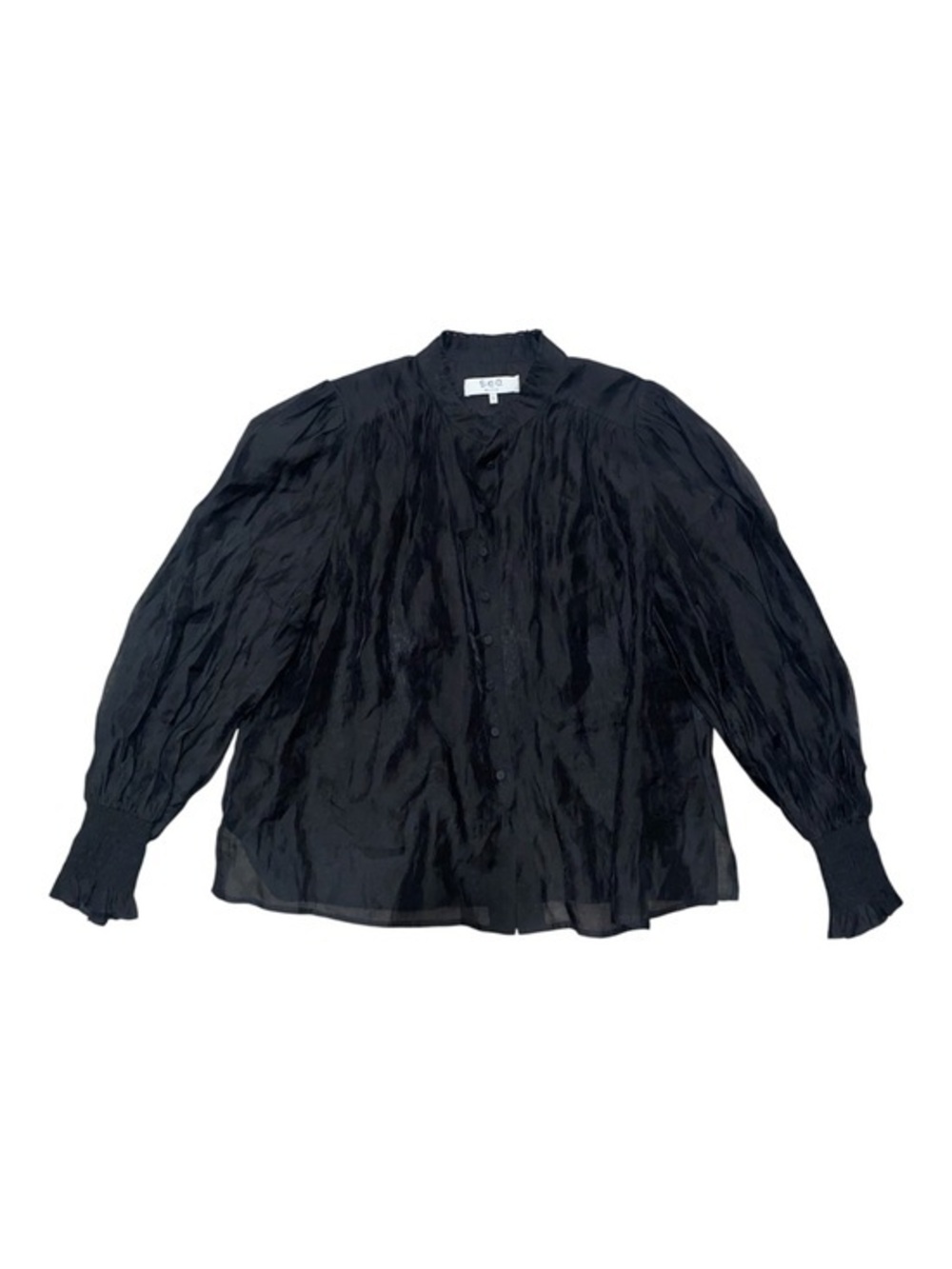 Sea New York Black Long-Sleeve Button-Down Sheer Textured Shirt